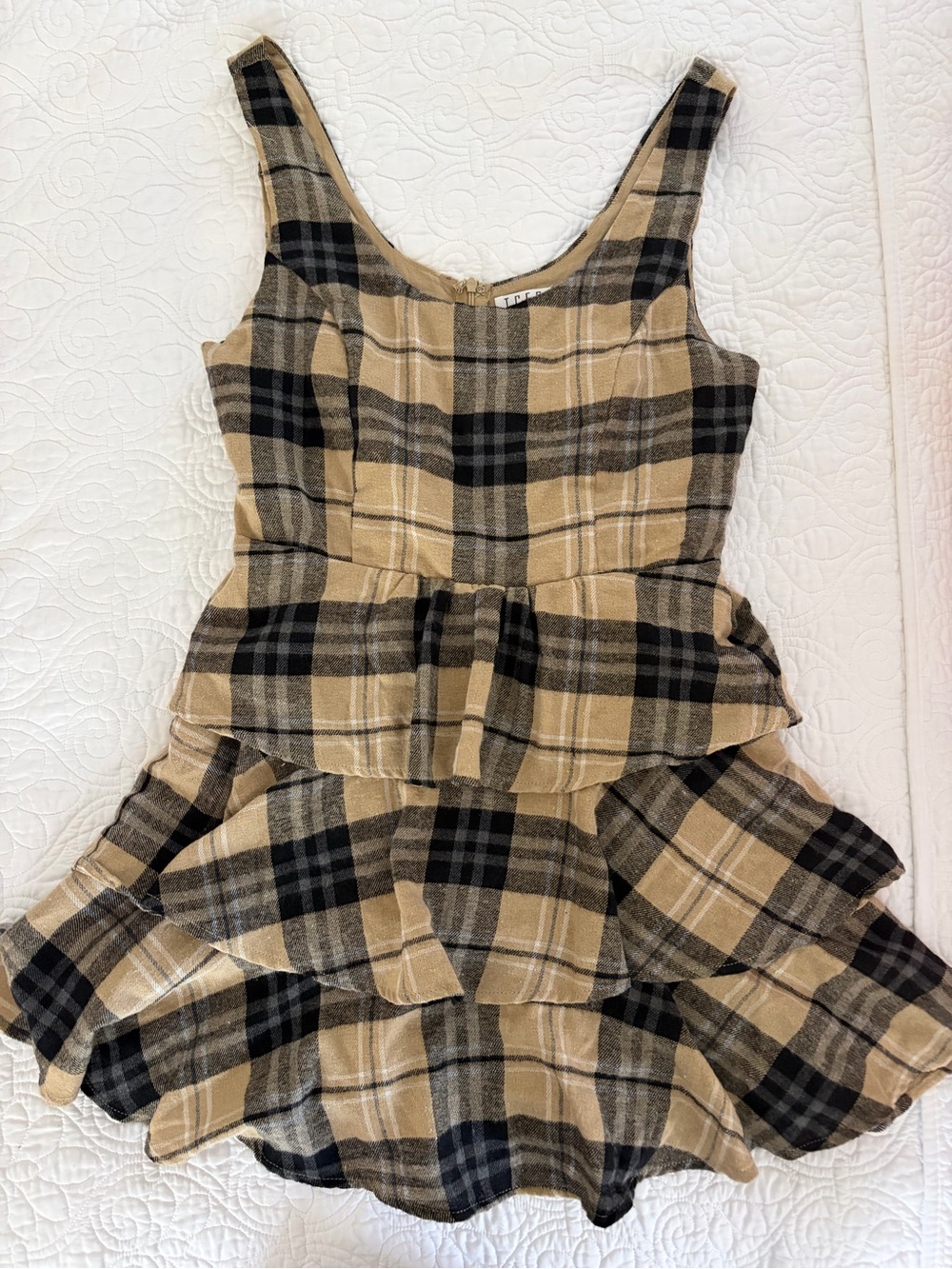 TCEC plaid scoop neck mini dress with ruffles